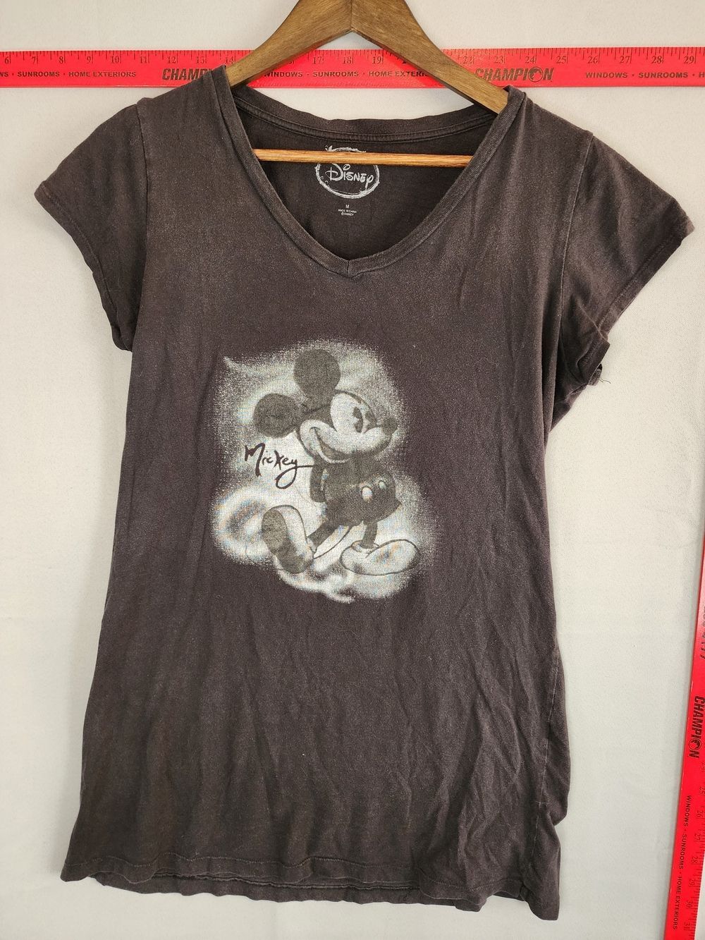 Disney Black V-Neck Tee with Faded Mickey Graphic Sleep Shirt - Picture 1 of 5